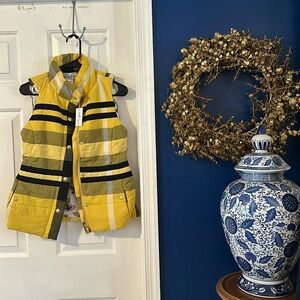 NWT Women’s Dizzy Lizzy Yellow Plaid Butterfly Vest Gold Button Puff Size XS